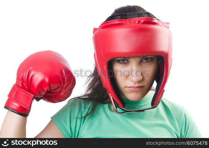 Woman boxer on white background