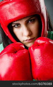 Woman boxer on white background