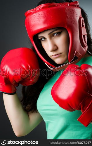 Woman boxer on white background