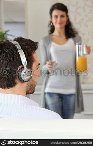 Woman bringing boyfriend juice