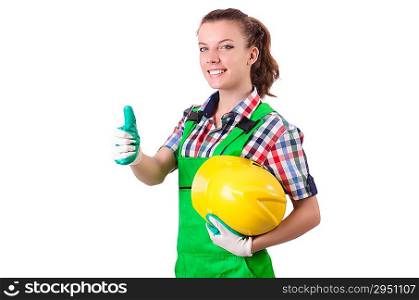 Woman builder isolated on the white