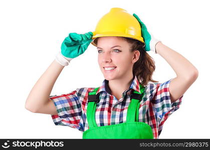 Woman builder isolated on the white