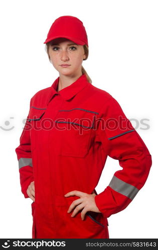 Woman builder isolated on the white