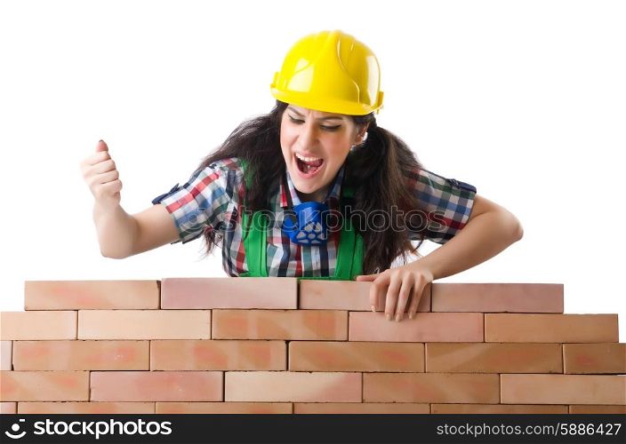 Woman builder isolated on the white