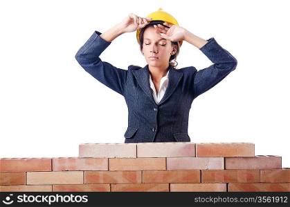 Woman builder on white