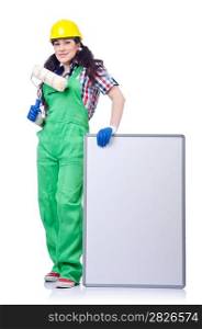 Woman builder with blank board