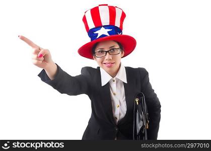 Woman businessman with american symbols