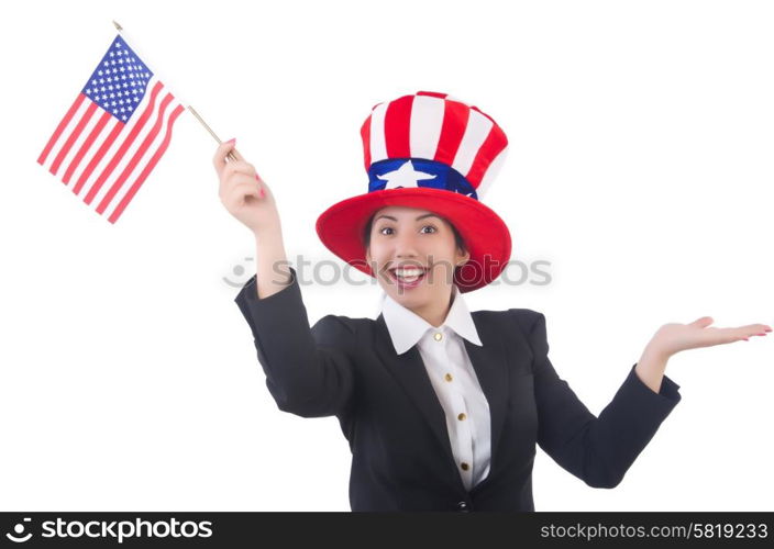 Woman businessman with american symbols