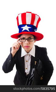 Woman businessman with american symbols