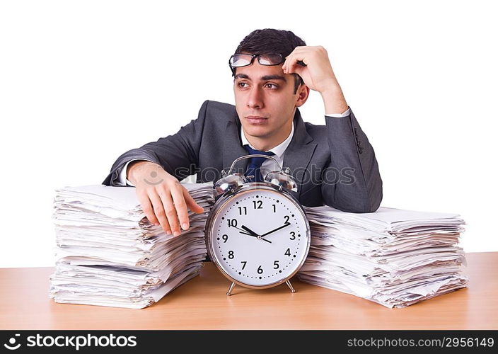 Woman businessman with giant alarm clock