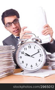 Woman businessman with giant alarm clock