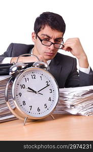 Woman businessman with giant alarm clock