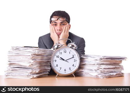 Woman businessman with giant alarm clock