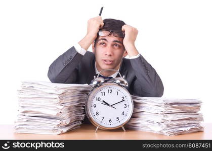 Woman businessman with giant alarm clock