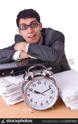 Woman businessman with giant alarm clock