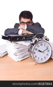 Woman businessman with giant alarm clock