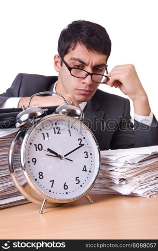 Woman businessman with giant alarm clock