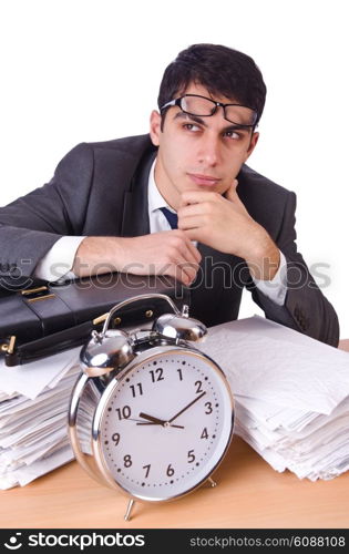 Woman businessman with giant alarm clock