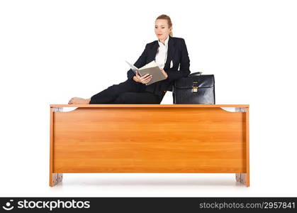 Woman businesswoman sitting on the desk
