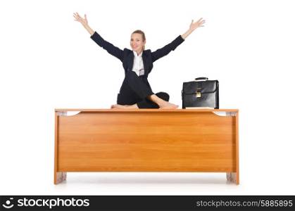 Woman businesswoman sitting on the desk