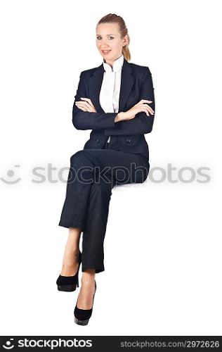 Woman businesswoman sitting on virtual wall