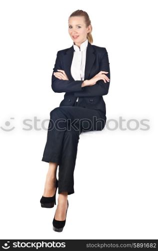 Woman businesswoman sitting on virtual wall