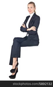 Woman businesswoman sitting on virtual wall