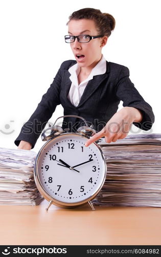 Woman businesswoman under stress missing her deadlines