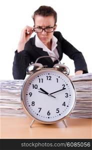 Woman businesswoman under stress missing her deadlines