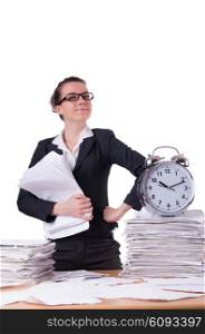 Woman businesswoman under stress missing her deadlines