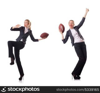 Woman businesswoman with american football