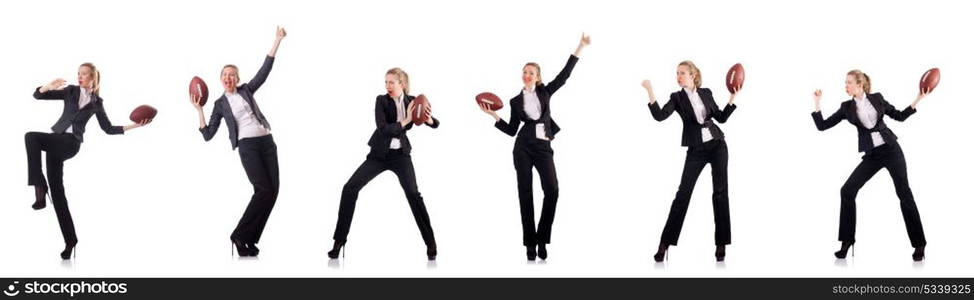 Woman businesswoman with american football