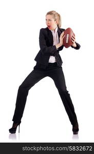 Woman businesswoman with american football