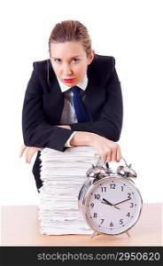 Woman businesswoman with clock and papers