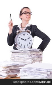 Woman businesswoman with giant alarm clock