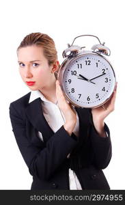 Woman businesswoman with giant clock