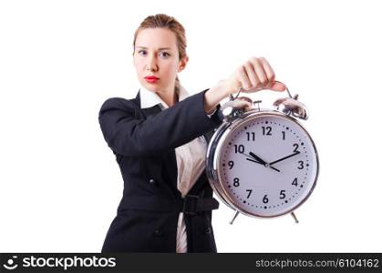 Woman businesswoman with giant clock