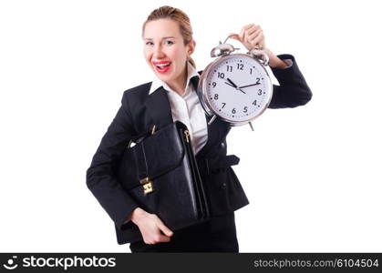 Woman businesswoman with giant clock