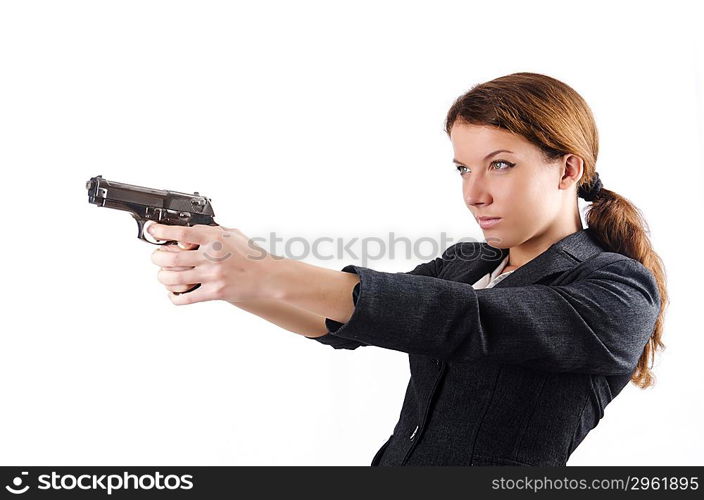 Woman businewoman with hand gun