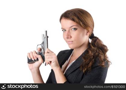 Woman businewoman with hand gun
