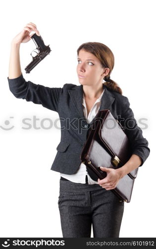 Woman businewoman with hand gun