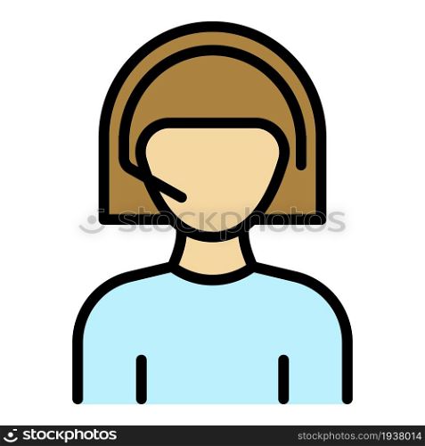 Woman call center icon. Outline woman call center vector icon color flat isolated. Woman call center icon color outline vector