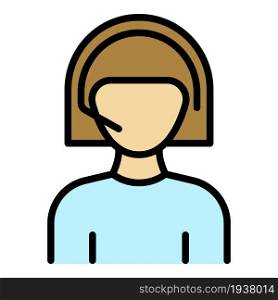 Woman call center icon. Outline woman call center vector icon color flat isolated. Woman call center icon color outline vector