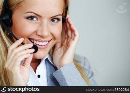 woman call with headset close portrait