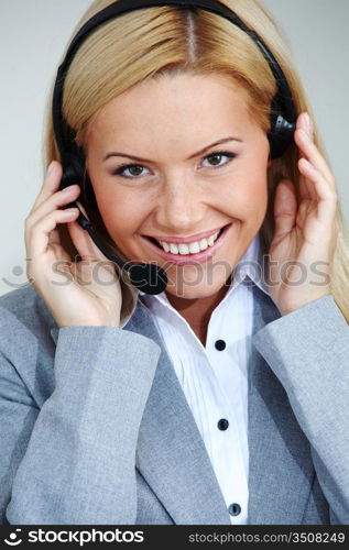 woman call with headset close portrait