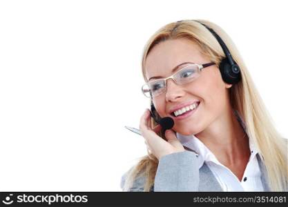 woman call with headset close portrait