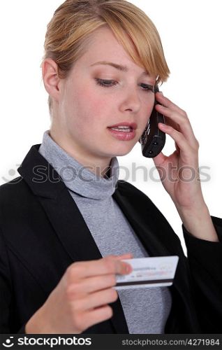 Woman calling her credit card company