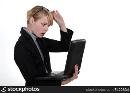 Woman caught in front of computer