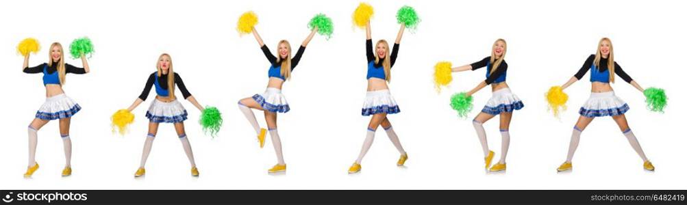 Woman cheerleader isolated on the white