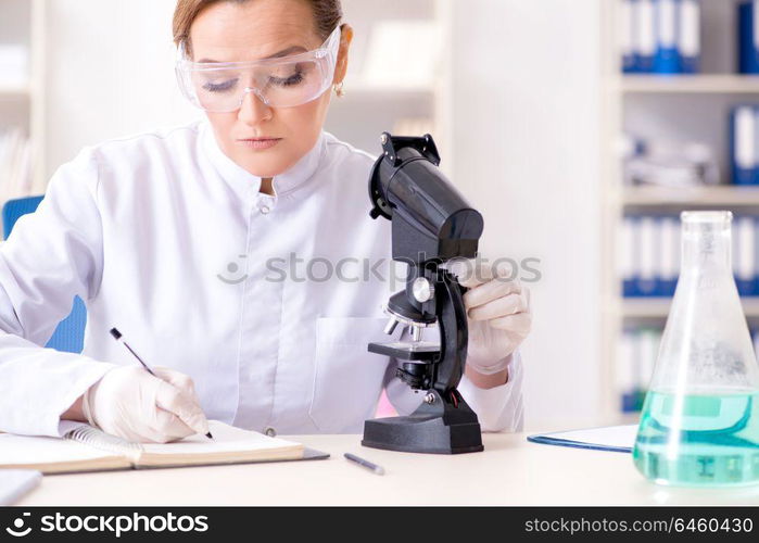 Woman chemist working in hospital clinic lab